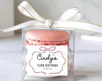 10 Sets Personalized Coquette Ribbon Frame Clear Macaron Favor Boxes with Ribbons