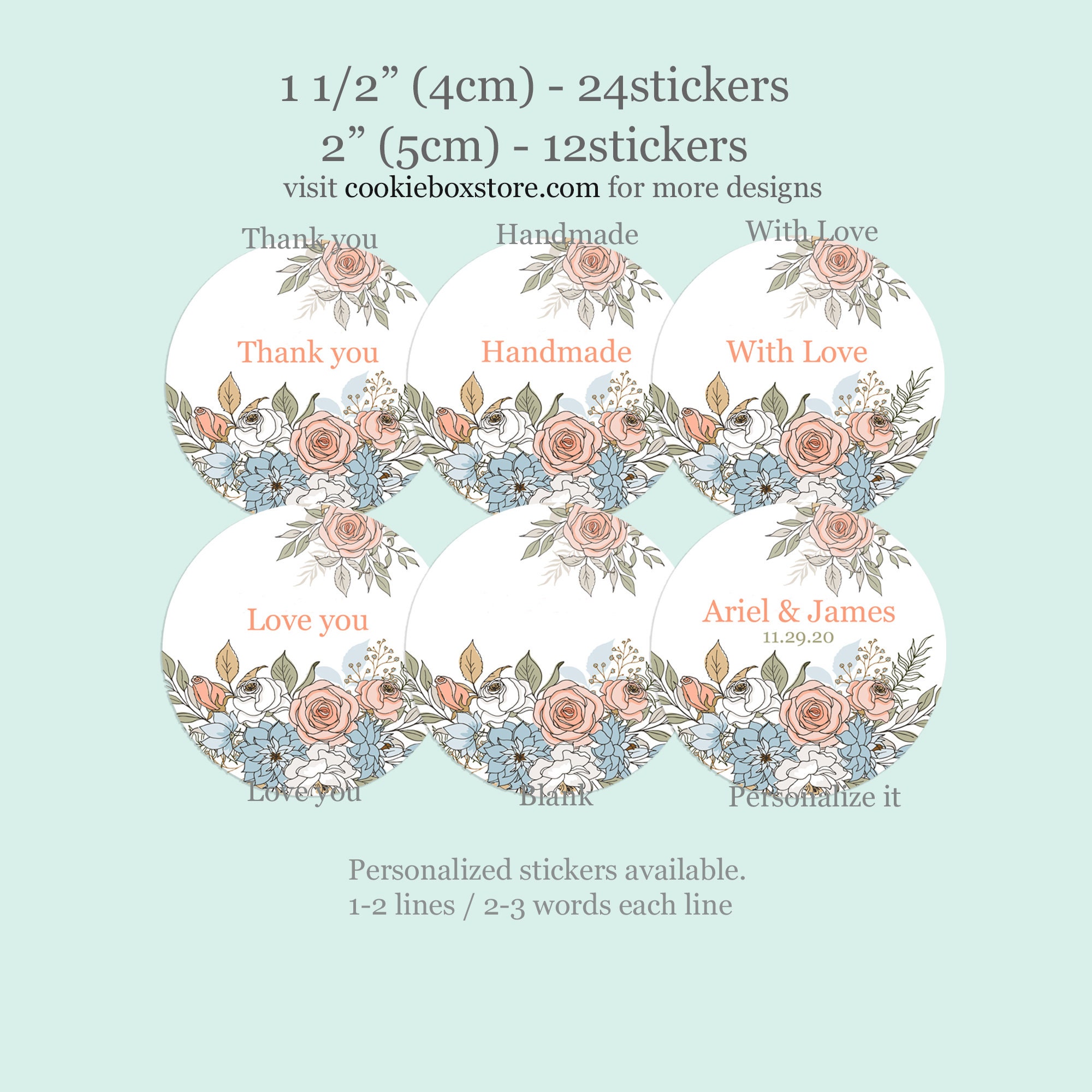 Rose Floral Thank You Stickers, Gift Favor Labels, Personalized ...