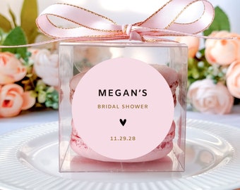 10 ensembles de boîtes d'emballage transparentes pour macarons pour baby shower avec rubans et autocollants, boîtes de dragées modernes pour baby shower