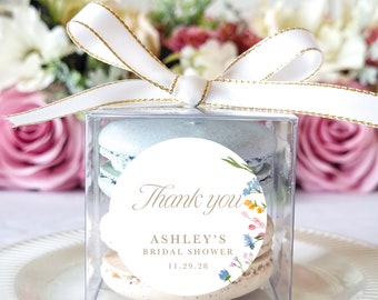 10 Sets of spring wildflowers bridal shower favor clear macaron packaging, flower theme party favors boxes, wedding, baby shower, candy box