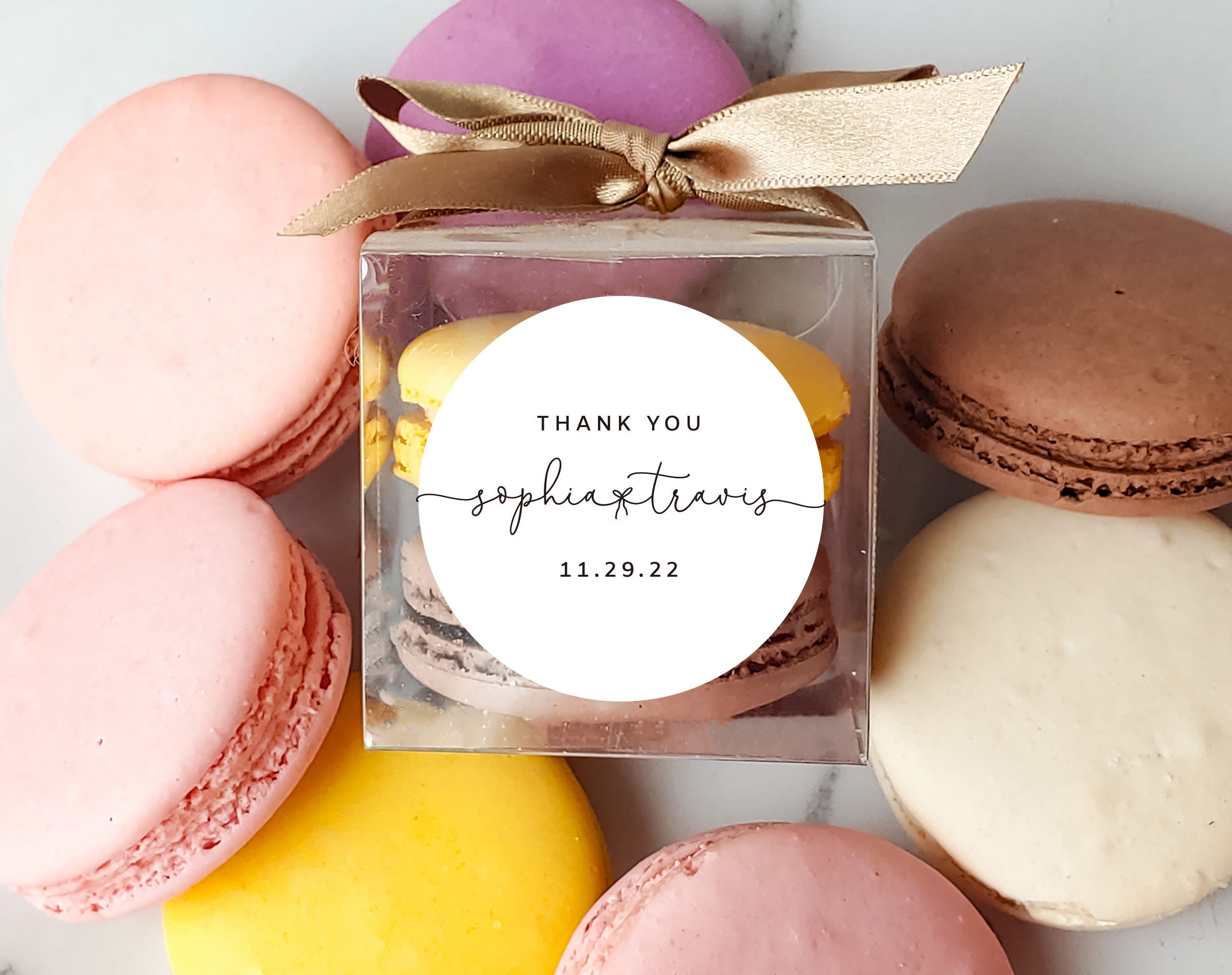 10 Sets of Modern Wedding Clear Macaron Box Ribbon Label