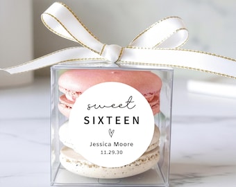 Sweet 16 Birthday favors clear macaron packaging box ribbon label set of 10