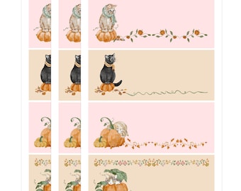 Fall Cat Labels – Autumn Pumpkin Watercolor Designs (3 Sheets)