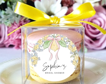 Mediterranean Lemon Floral DIY Favor Box Kit – 10 Clear Boxes with Ribbons & Personalized Stickers | Bridal Shower, Wedding, Baby Shower