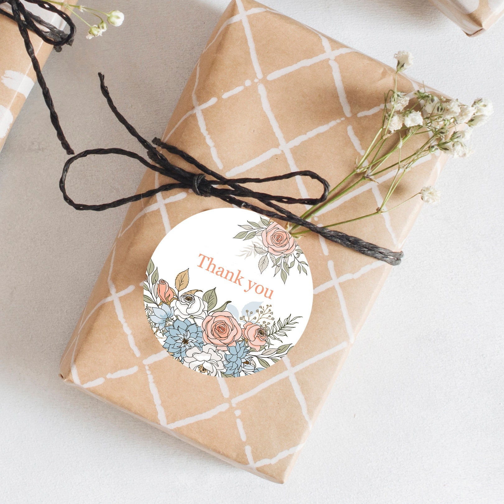 Rose Floral Thank You Stickers, Gift Favor Labels, Personalized ...