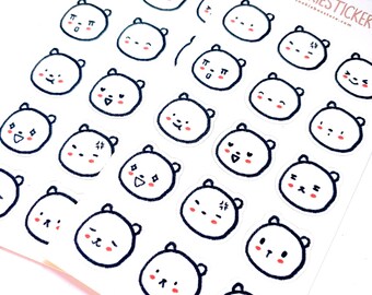 Bear planner stickers, cute planner sticker, animal planner sticker, diary sticker, emoji sticker, planner decor, planner label, emo001