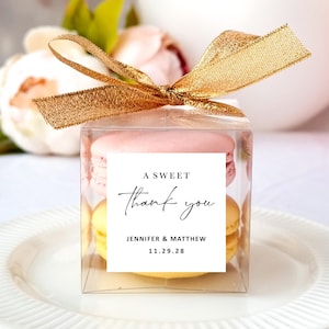 10 Sets of Clear Macaron Boxes with Ribbons and Custom Stickers - Personalized Wedding Favor Boxes, Elegant Party favors, Baby shower favors