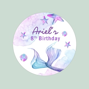 Mermaid sticker for birthday, baby shower sticker, bridal shower labels, personalized sticker, custom labels, mermaid theme party, ocean image 1