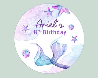 Mermaid sticker for birthday, baby shower sticker, bridal shower labels, personalized sticker, custom labels, mermaid theme party, ocean