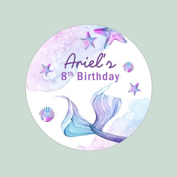 Mermaid sticker for birthday, baby shower sticker, bridal shower labels, personalized sticker, custom labels, mermaid theme party, ocean