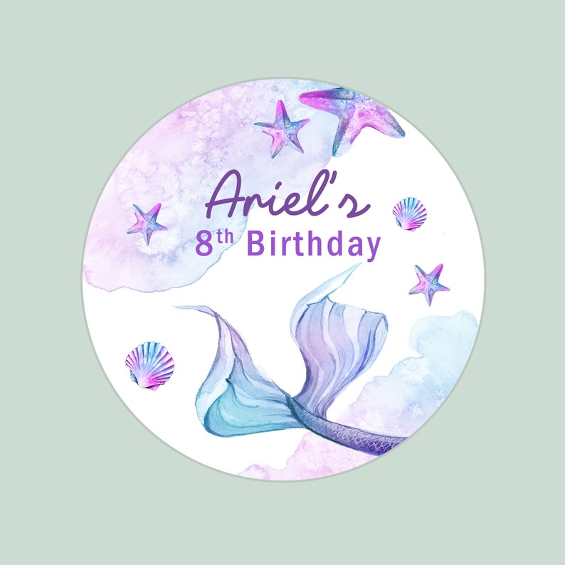 Mermaid sticker for birthday, baby shower sticker, bridal shower labels, personalized sticker, custom labels, mermaid theme party, ocean image 1