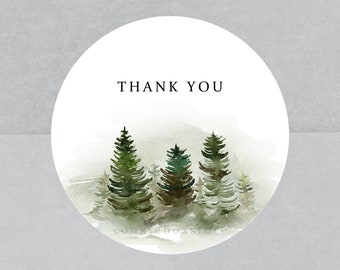 Round nature thank you stickers, thank you labels, handmade sticker, gift, gift label, mountain, nature, water color sticker, greeting label