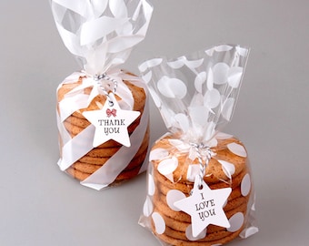 20 White stripes/polka dot plastic bags, cookie bag, wedding favor, bridal shower favor, baby shower favor, party favor, cookie wrapper