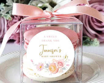 10 Sets of a sweet thank you wedding favor macaron boxes ribbon label set, personalized favor box, bridal shower favor, baby shower favor