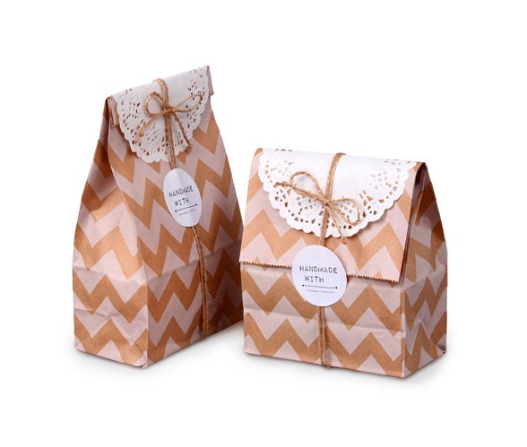 10 Chevron Kraft Paper Gift Bags: Cookie, Sandwich Bags (5.9x10.2x3.5)