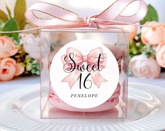 10sets of Pink bow Sweet 16 Birthday macaron packaging favor box DIY Kits