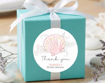 Pink Seashell Thank You Sticker for Wedding Favors Small Business Packaging Label
