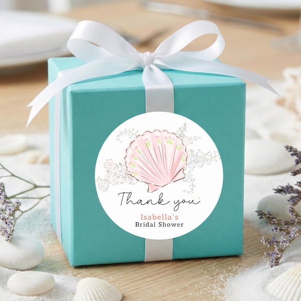 Pink Seashell Thank You Sticker for Wedding Favors Small Business Packaging Label
