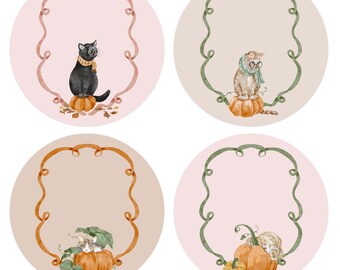 Fall Cats Stickers, Autumn Pumpkin Cat Labels, Cute Fall Sticker Set, Cozy Autumn Stationery, Scrapbooking Stickers