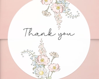 Personalized Watercolor wild flowers Thank you Stickers - Labels for gifts and small business