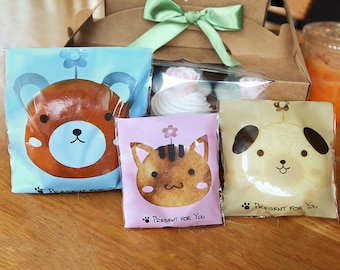 20 Resealable bags, cookie bags,opp bags, vinyl bags,baby shower favor, kid&#39;s party, party favor, cookie favor bags,bear cookie,kitty cookie