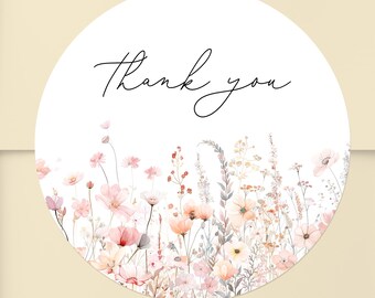 Floral Thank You Stickers Watercolor Wildflower Wedding Favor Labels Personalized Bridal Shower stickers