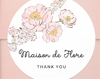 Personalized Watercolor Pink Peony Stickers - Labels for showers and small business