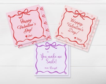 Bow Valentines | Personalized Classroom Valentine | Printable Valentines