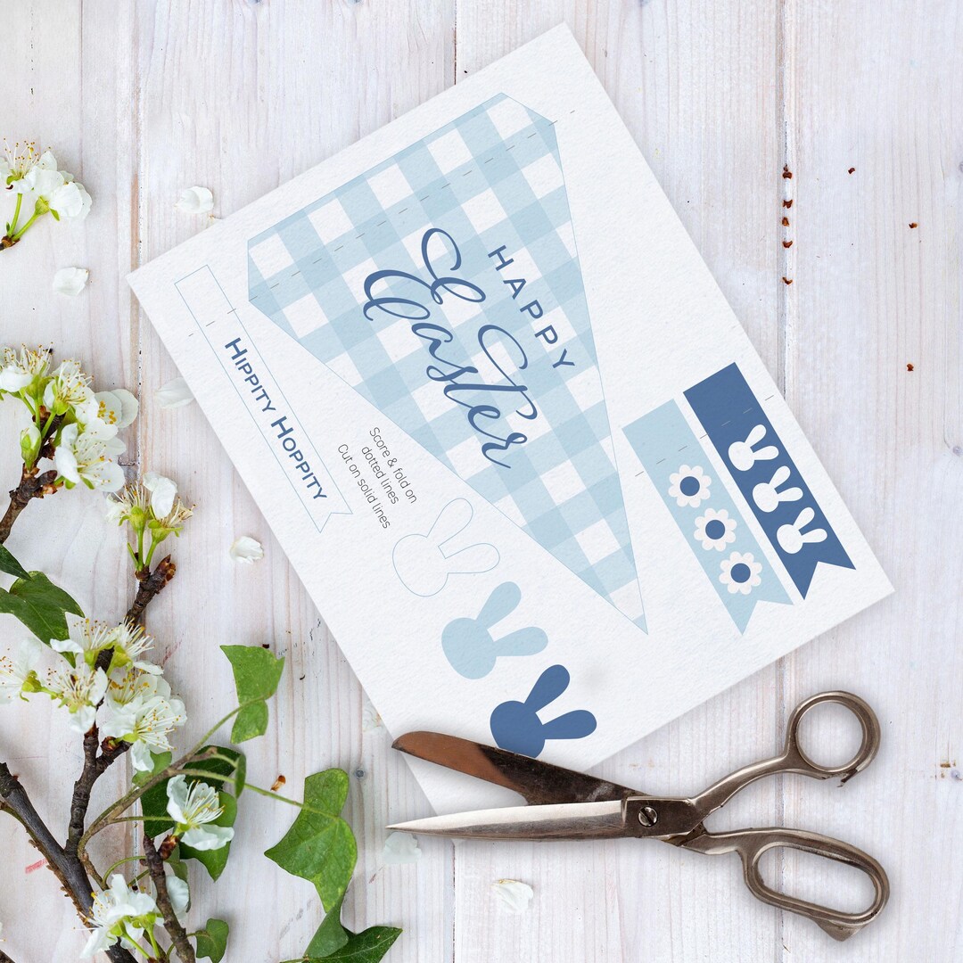 Blue Gingham Happy Easter Printable Pennant Flag Decoration Set - Etsy