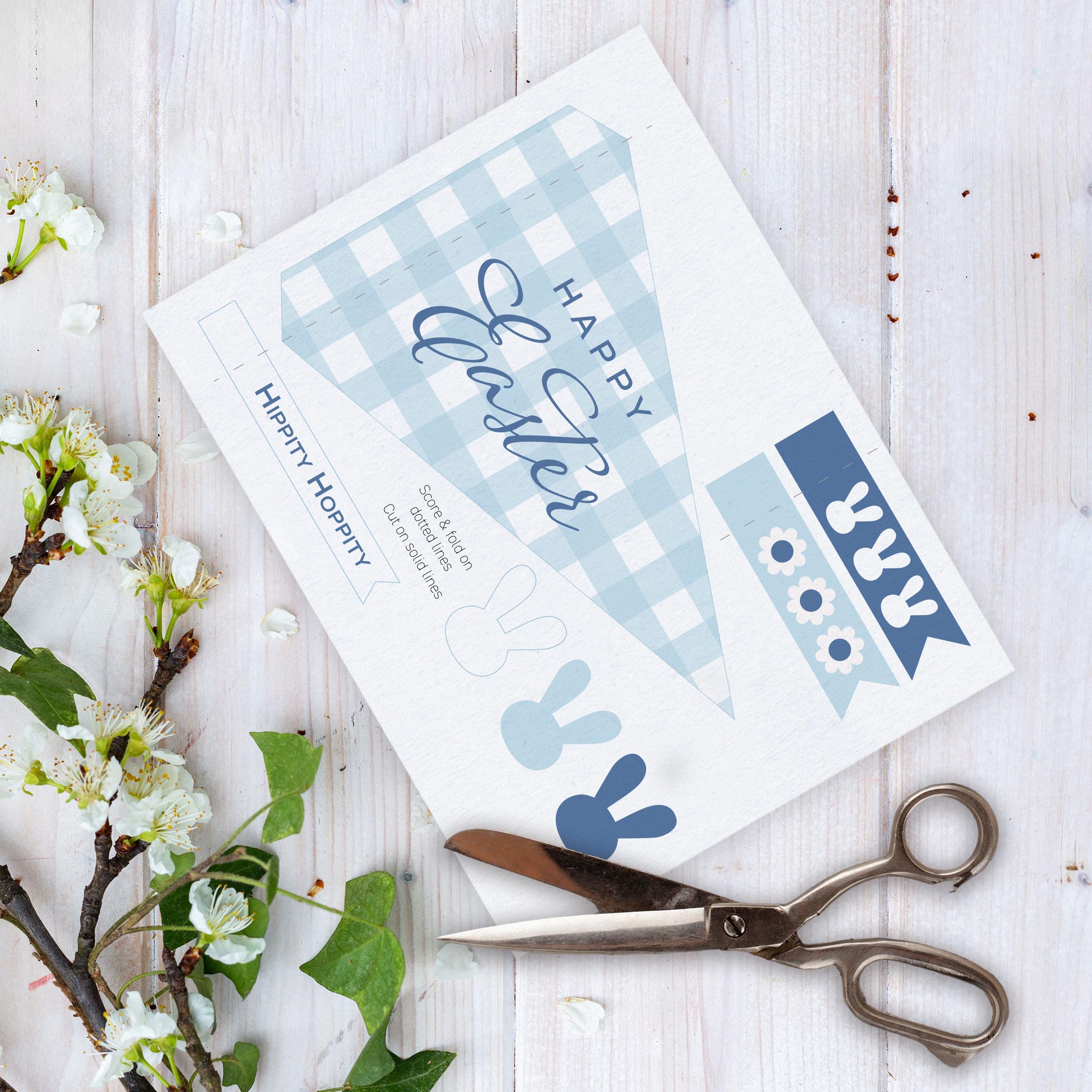 Blue Gingham Happy Easter Printable Pennant Flag Decoration Set - Etsy