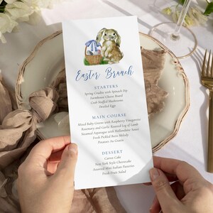 Plantilla de menú de Pascua / Menú de conejito imprimible / Menú de brunch de Pascua editable / Configuración de mesa de Pascua hecha a mano / Descarga digital