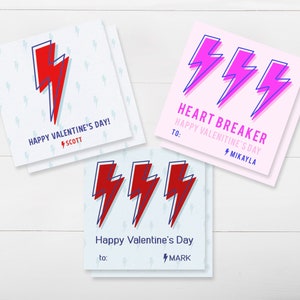 Tarjeta de San Valentín personalizada con forma de rayo para el aula o para imprimir en formato imprimible