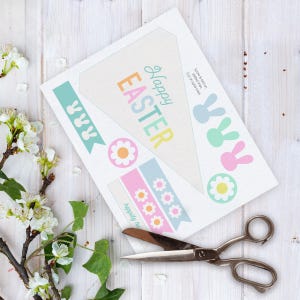 Pastel Happy Easter Pennant Flag Printable Set with Cupcake Toppers
