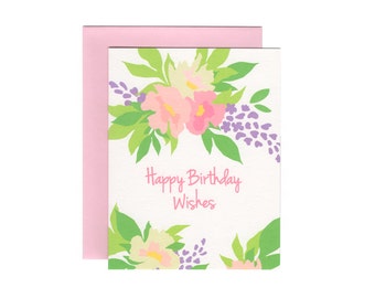 Tarjeta de feliz cumpleaños con peonía