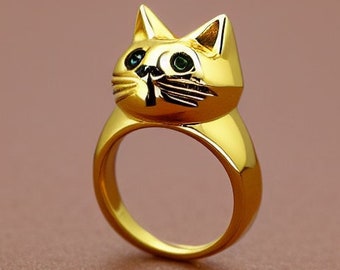 cat ring, cat statement ring, silver cat ring, gold cat ring, kitten ring, animal ring, cute ring, cat gift, cat lovers gift, anime ring