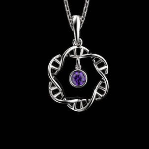 DNA pendant, DNA necklace, science women gift, geek gift girlfriend, anniversary gift, amethyst pendant, ruby pendant, science lover gift