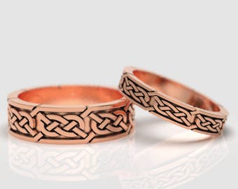 Celtic wedding ring set, his and hers celtic rings, Celtic wedding bands, gold celtic ring, knot ring, celtic ring set nordic wedding ring