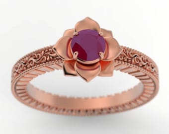 flower engagement ring, ruby engagement ring, vintage engagement ring, vintage floral engagement, unique engagement ring, boho chic ring