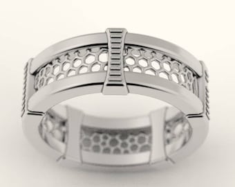 geek wedding ring, sci fi wedding ring, nerd wedding band, mens wedding band, alternative wedding ring, unique wedding band, voronoi ring