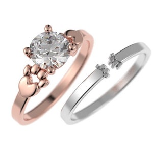 paw engagement ring set, vegan engagement ring, cat ring, dog ring, animal lover gift, vegan girlfriend gift, vegan gift, vegan wedding