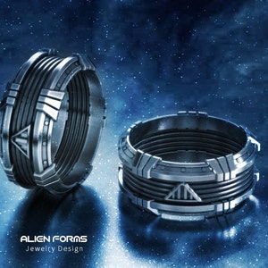 anillo de bodas geek, anillo geek, anillo de compromiso geek, anillo sci fi, anillo nerd, anillo de plata geek, anillo espacial, regalo padre