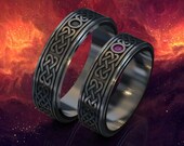 his and hers Celtic wedding bands, gothic wedding ring, black celtic ring, celtic ring set, celtic ring men, black wedding ring set