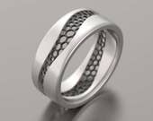 Wave ring, mathematical, voronoi, unisex wedding ring, curvy ring, two color wedding ring, black silver ring, geek wedding ring, wavy ring