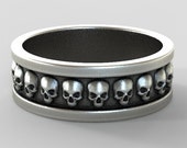 pirate skull ring, sterling silver oxidized, jack sparrow, mens skull band pirate skull ring, sterling silver oxidized, jack sparrow, mens skull band