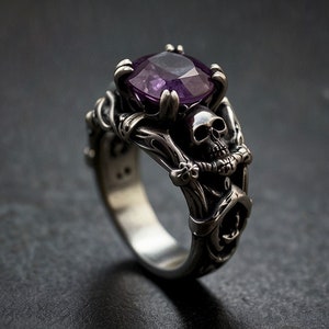 Bague de fiançailles tête de mort, bague de fiançailles rose fleur, bague de fiançailles gothique, bague de fiançailles alternative, bague de fiançailles en oralexandrite