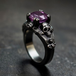 Bague de fiançailles tête de mort, bague de fiançailles rose fleur, bague de fiançailles gothique, bague de fiançailles alternative, bague de fiançailles en oralexandrite