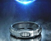 Futuristic wedding band, Geek wedding ring, Sci fi ring, nerd ring, atompunk ring, silver ring men, alien ring, raypunk