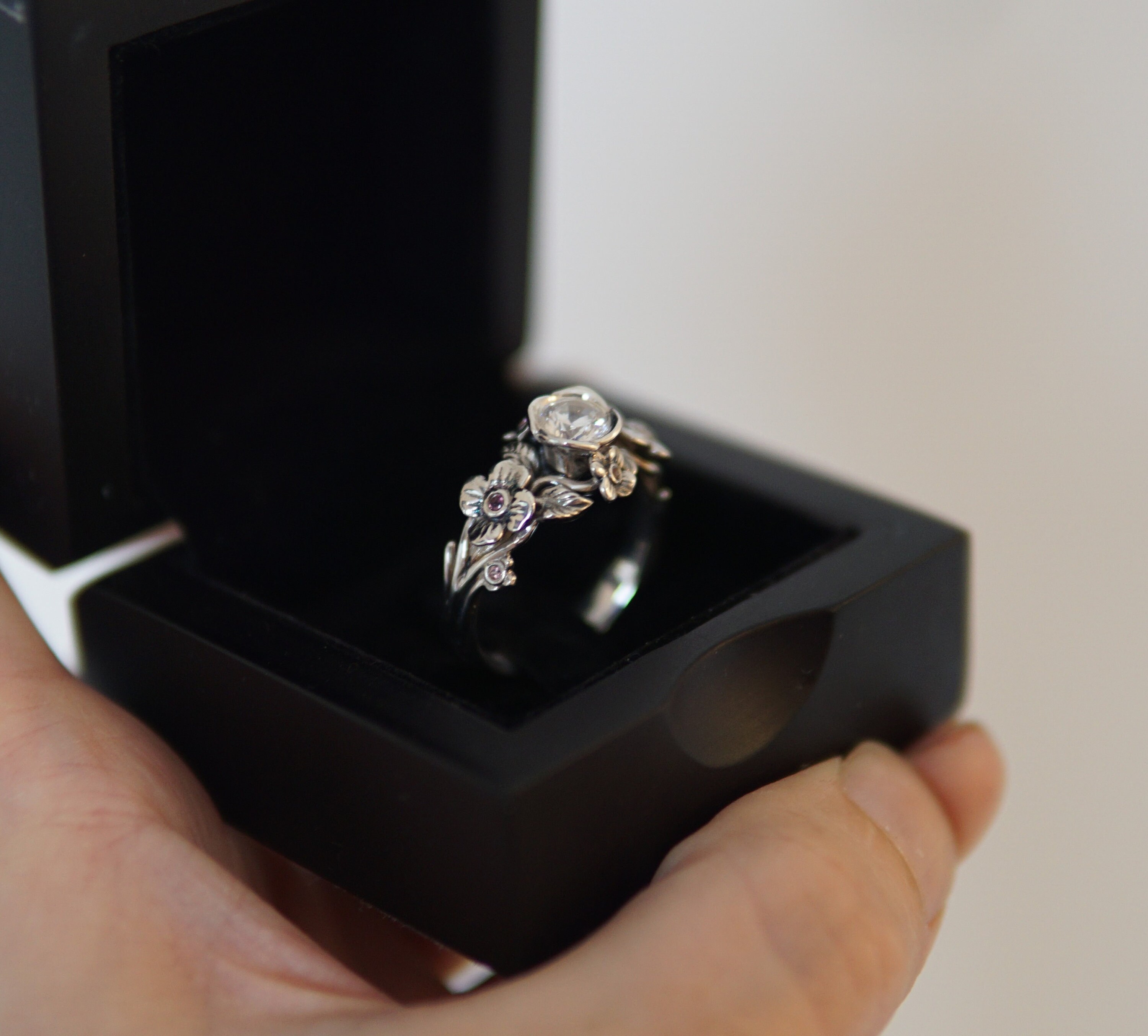 Flower Engagement Ring, Cherry Blossom Engagement Ring, Morganite
