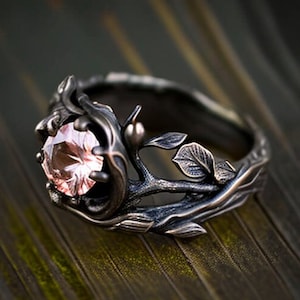 leaves engagement ring, cherry blossom engagement ring, morganite engagement ring, twig engagement ring, leaf engagement ,nature,gothic ring