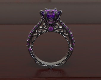 gothic engagement ring, black engagement ring, alternative engagement ring, black Diamond engagement Ring, vintage engagement ring